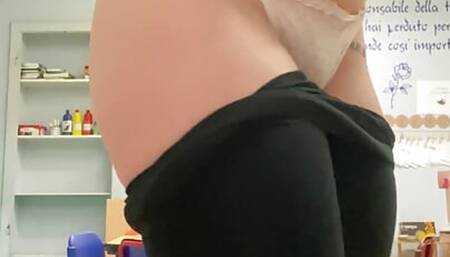 Horny teacher strips at school waiting to take a big cock
