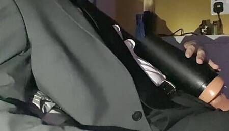 Lad Fucks Fleshlight in Suit and Smokes