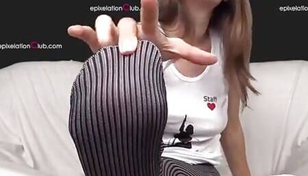 Dancing & teasing in ribbed pantyhose tights dress & feet - Lelu Love
