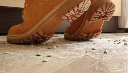 Giantess Cleaning Kitchen in Timberland Boots Pebbles Tinies on the Ground