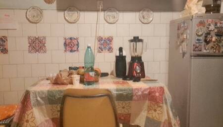 HOUSEWIFE CLEANS KITCHEN AND SHOWS ASS