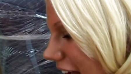 Cock sucking blonde girl gives a pov blowjob and gets a load on her butt