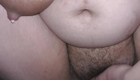 BBW big boobed wife masturbate her hairy pussy while her boobs are lactating hard! - Milky Mari