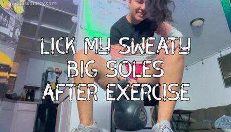 Lick my sweaty big soles after exercise - Goddess Marcy