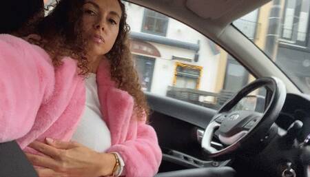 Mijou Driving in Fur Jacket (Side View)