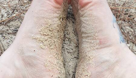 0054 Strolling in the Deep: Fishnet Feet Fondle the Foam of Bahamian Blue Waters - Watch my Wet Barefoot Walk on White Sands! SD Version