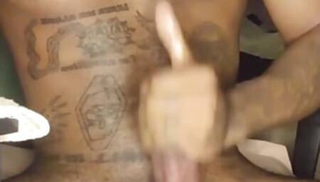 Tall brown teen stroking thick cock