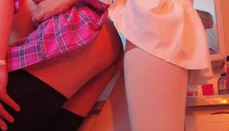 Anal fucking and piss with chubby locked crossddresser