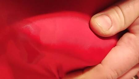 Cumshot in red spandex pants