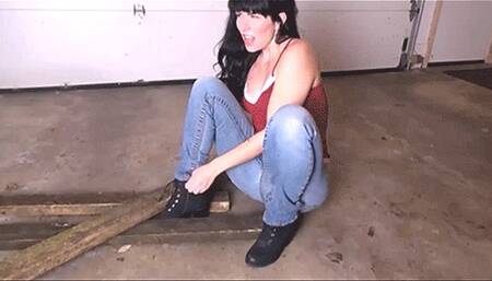 *854x480p * Boot Gets Stuck Leaving My Foot Trapped Between Heavy Wood Planks - Mp4