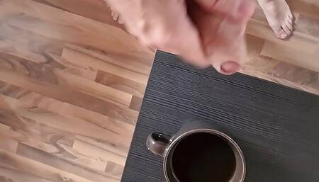 Russian man masturbates and cums in coffee which than drinks