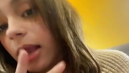 Cute girl with glasses on shows her pussy
