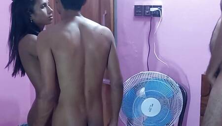 Sexy bengali babe has her first interracial threesome sex at home