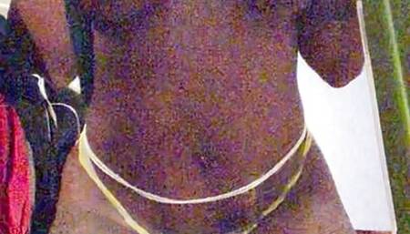 Horny ebony with big areolas teasing herself