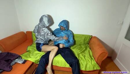 Horny couple in different shiny nylon jackets and pants (part 2) - 173