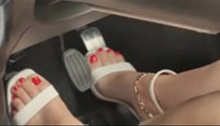 Wife drives in Sexy Platform Sandals X