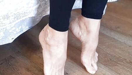 Mature feet and legs posing with cum worship