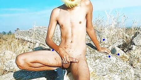 Gay men having fun in public forest