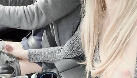 Amazing handjob while driving!! Huge load. Cum eating. Cum play.