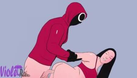 Squid Game Hentai porn - Girl fucks with the masked man to win the game