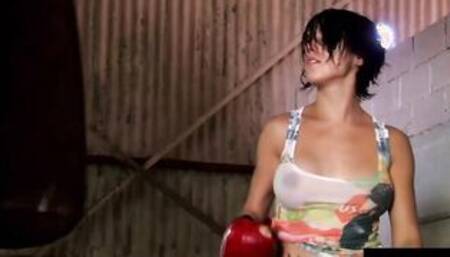 Athletic dark hair takes a break to masturbate in the boxing gym