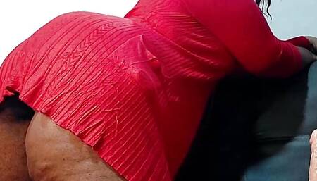 Ebony in a red dress comes home from the party very horny and masturbates for you