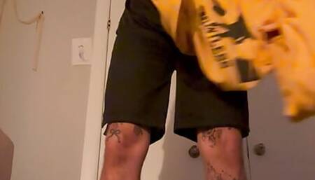 Tattooed Jock strips down to whitey tighties after gym and shows off soft cock and hole