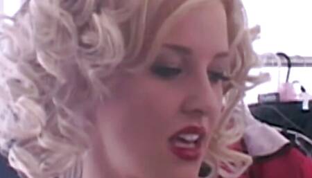 Stunning and busty blonde babe loves eating cum