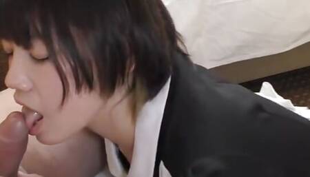 Black-haired Japanese beauty in maid cosplay, blow job and creampie after cum, uncensored. 2