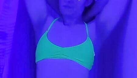 Cute Bikini Trans Girl Strips, Showers and Plays by Black Light