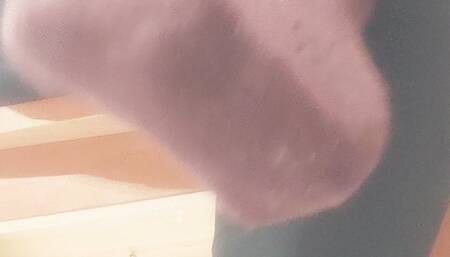 huge foot in plum color sock