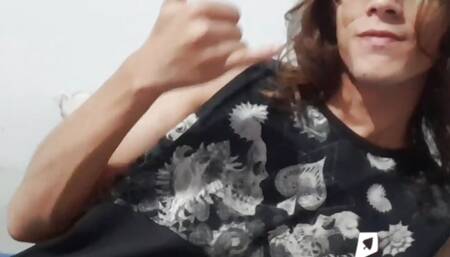 Skinny boy showing their Muscles and Jerking off, intense cum shot on your body