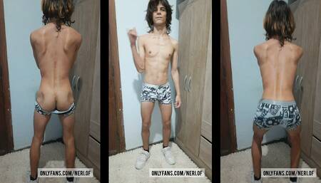 Boy with a NICE Muscular Butt doing Deep SQUATS and stripping...