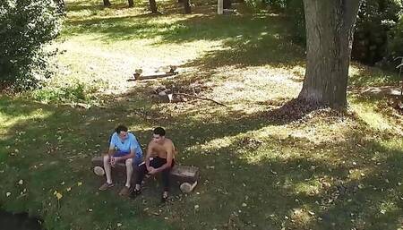 Pals quit the lakeside for raw anal action!