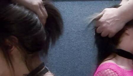 Fishnet boot girls fucked in elevator