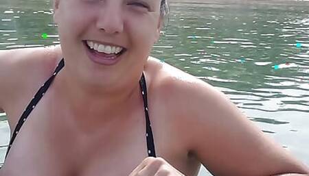 Slutty Horny Wife Flashes BIG TITS at a Public Beach!!!