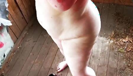 Naked on the porch - titslapping