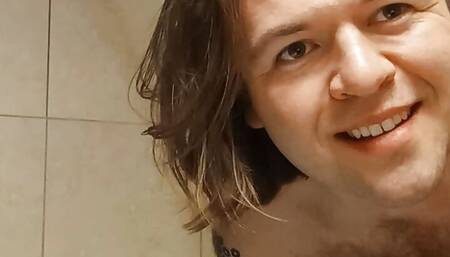 Me taking a shower and stroking my big cock