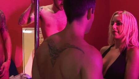 Horny bitches share strippers backstage