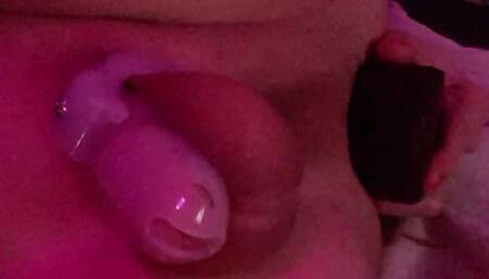 Caged sissy handsfree cums from anal