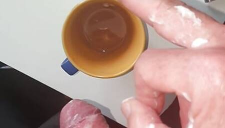 Master Ramon jerks off warm milk in the coffee, drink slave!