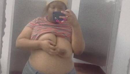 Watch me play with my big tits at work