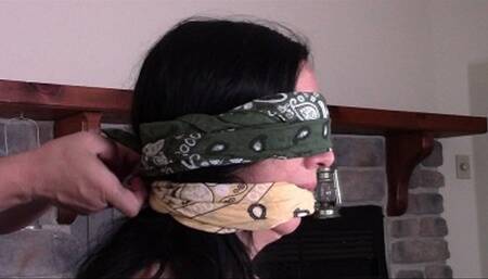 Kerri- Bandanna Gag, Blindfold, Tied In Chair, Skirt, Knee Socks