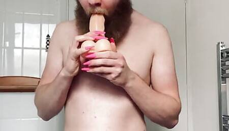 Deep throat training with pink nails