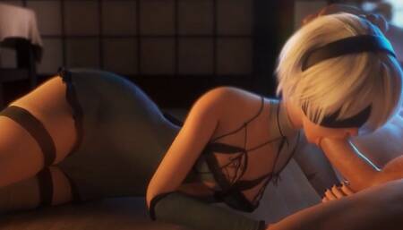 NieR:Automata 3D porn: 2B blowjob
