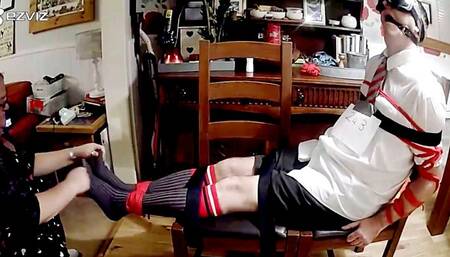 Adult school uniform feet tickling torment- Cam 2- BBW domination,BBW bondage,man in bondage,male bondage,school uniform,schoolboy,socks,amateur,man tied up,rope bondage,gay bondage,chair tied,chairtied,bound and gagged man,brush,