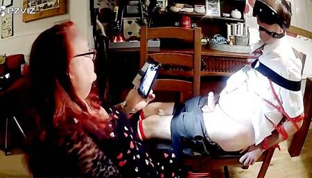 Adult school uniform post orgasm torment- Cam 2 -BBW domination,BBW bondage,man in bondage,male bondage,school uniform,schoolboy,socks,amateur,post cum play,man tied up,rope bondage,gay bondage,chair tied,,handjob,CBT,polishing,edging,edged,ruined orgasm,