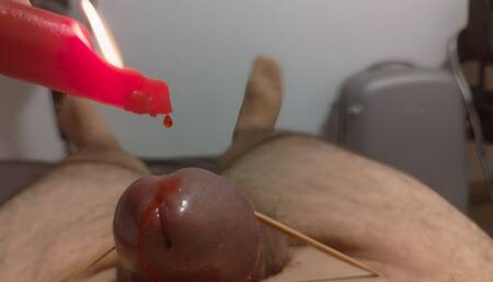 Hot wax on cock and balls