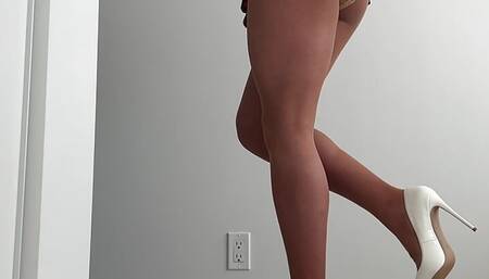 Sissy School Girl In Plaid Mini Skirt and Heels