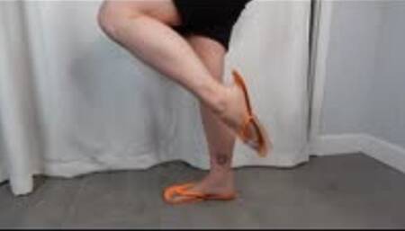 Calf Muscle Flex in Orange Flip Flops MP4 640 Silent Clip